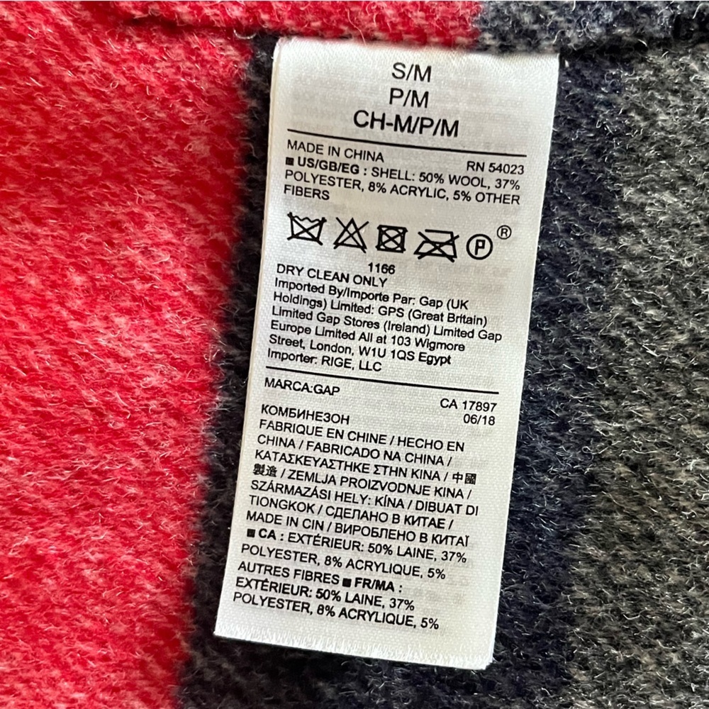Gap S / M Belt Poncho Jacket Wool blend Red Blue Gray belted - Picture 6 of 6
